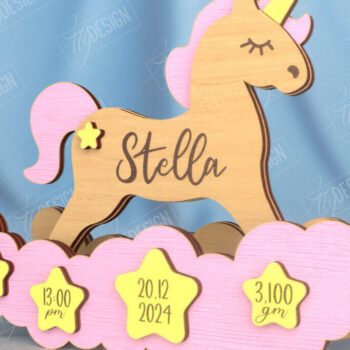 Intra απο ξύλο plywood 3mm-4mm πάχος – Ανακοίνωση Γέννησης Rocking Horse|Νεογέννητο Δίασταση 20x20 cm INTRAFABR-115676838 - Image 1