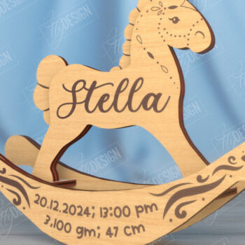 Intra απο ξύλο plywood 3mm-4mm πάχος – Ανακοίνωση Γέννησης Rocking Horse|Νεογέννητο Δίασταση 20x20 cm INTRAFABR-115676850 - Image 1