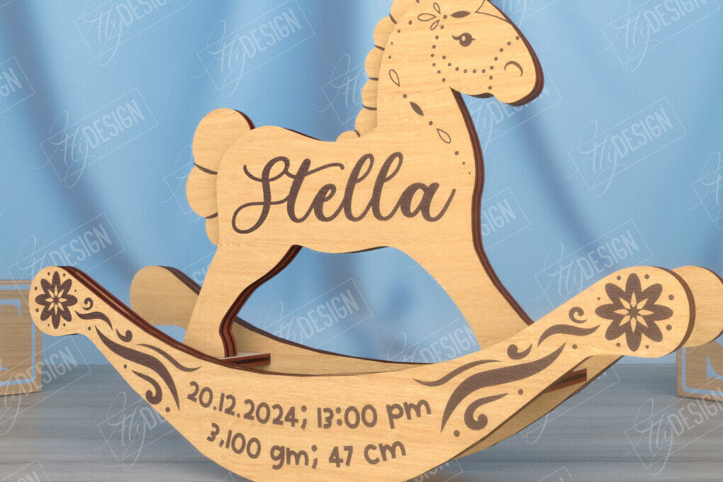 Intra απο ξύλο plywood 3mm-4mm πάχος – Ανακοίνωση Γέννησης Rocking Horse|Νεογέννητο Δίασταση  20x20 cm INTRAFABR-115676850