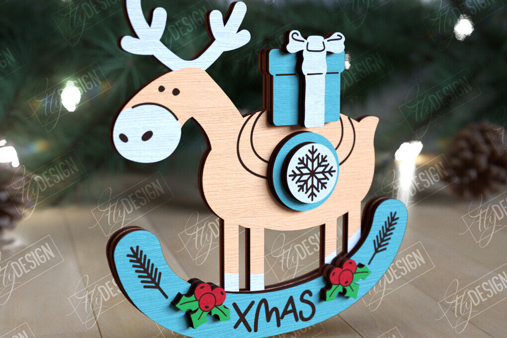 Intra απο ξύλο plywood 3mm-4mm πάχος – Χριστουγεννιάτικο στολίδι με κουνιστό τάρανδο Δίασταση  20x20 cm INTRAFABR-109885687