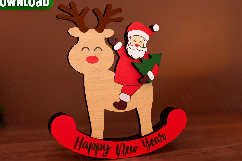 Intra απο ξύλο plywood 3mm-4mm πάχος – Χριστουγεννιάτικο στολίδι με κουνιστό τάρανδο Δίασταση  20x20 cm INTRAFABR-111215478