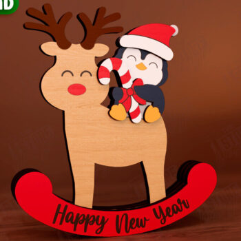 Intra απο ξύλο plywood 3mm-4mm πάχος – Χριστουγεννιάτικο στολίδι με κουνιστό τάρανδο Δίασταση 20x20 cm INTRAFABR-111215485 - Image 1