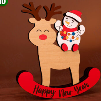 Intra απο ξύλο plywood 3mm-4mm πάχος – Χριστουγεννιάτικο στολίδι με κουνιστό τάρανδο Δίασταση 20x20 cm INTRAFABR-111215493 - Image 1