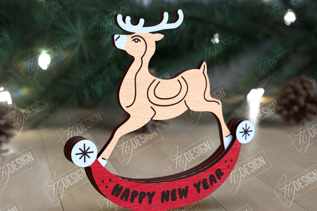 Intra απο ξύλο plywood 3mm-4mm πάχος – Χριστουγεννιάτικο στολίδι με κουνιστό τάρανδο Δίασταση  20x20 cm INTRAFABR-109885496