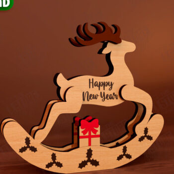 Intra απο ξύλο plywood 3mm-4mm πάχος – Χριστουγεννιάτικο στολίδι με κουνιστό τάρανδο Δίασταση 20x20 cm INTRAFABR-111215515 - Image 1