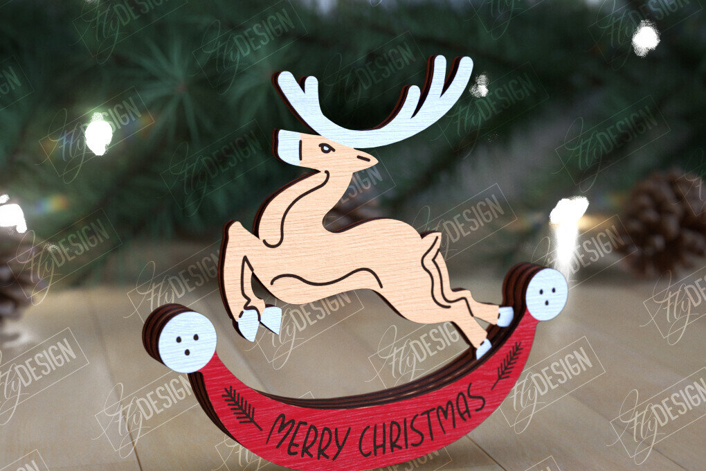 Intra απο ξύλο plywood 3mm-4mm πάχος – Χριστουγεννιάτικο στολίδι με κουνιστό τάρανδο Δίασταση  20x20 cm INTRAFABR-109885512