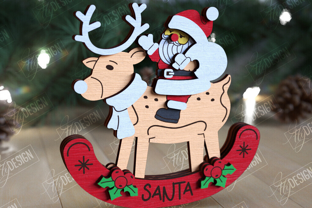 Intra απο ξύλο plywood 3mm-4mm πάχος – Χριστουγεννιάτικο στολίδι με κουνιστό τάρανδο Δίασταση  20x20 cm INTRAFABR-109885539