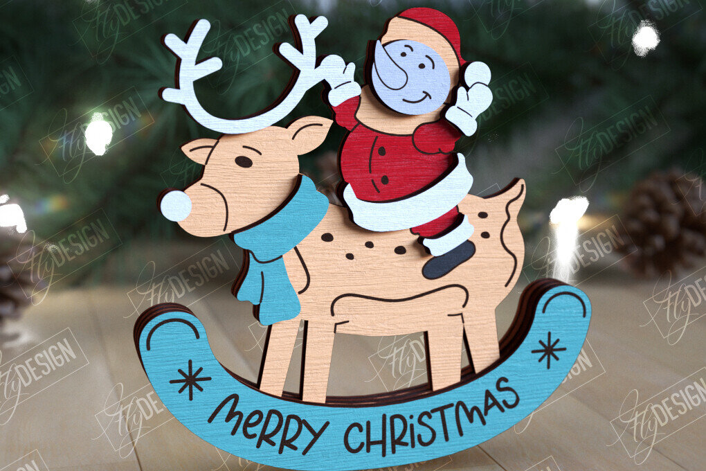 Intra απο ξύλο plywood 3mm-4mm πάχος – Χριστουγεννιάτικο στολίδι με κουνιστό τάρανδο Δίασταση  20x20 cm INTRAFABR-109885598