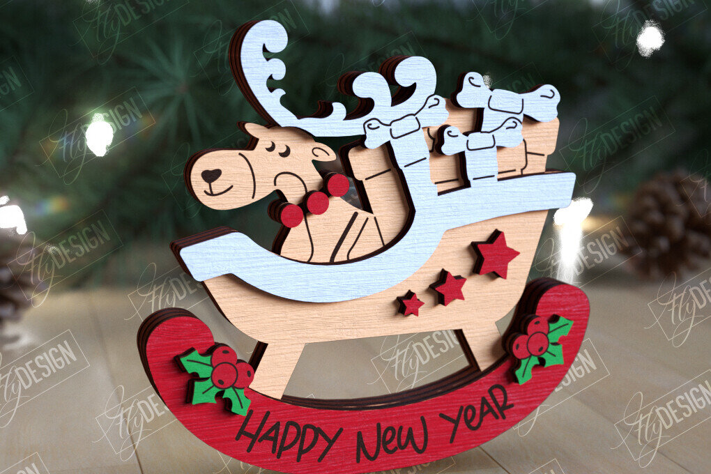 Intra απο ξύλο plywood 3mm-4mm πάχος – Χριστουγεννιάτικο στολίδι με κουνιστό τάρανδο Δίασταση  20x20 cm INTRAFABR-109885670