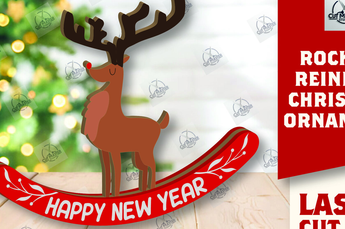 Intra απο ξύλο plywood 3mm-4mm πάχος – Χριστουγεννιάτικο στολίδι Rocking Reindeer Δίασταση  20x20 cm INTRAFABR-110201670