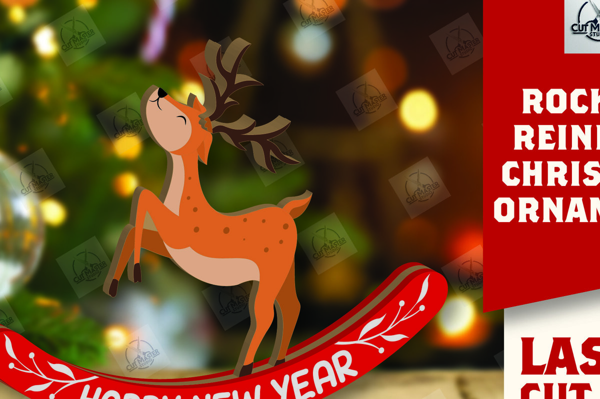 Intra απο ξύλο plywood 3mm-4mm πάχος – Χριστουγεννιάτικο στολίδι Rocking Reindeer Δίασταση  20x20 cm INTRAFABR-110123715