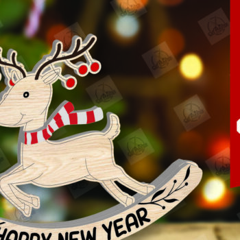 Intra απο ξύλο plywood 3mm-4mm πάχος – Χριστουγεννιάτικο στολίδι Rocking Reindeer Δίασταση  20x20 cm INTRAFABR-110123496 - Image 1