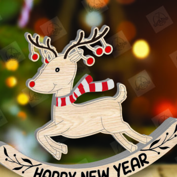 Intra απο ξύλο plywood 3mm-4mm πάχος – Χριστουγεννιάτικο στολίδι Rocking Reindeer Δίασταση  20x20 cm INTRAFABR-110123496 - Image 2