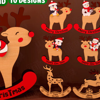 Intra απο ξύλο plywood 3mm-4mm πάχος – Χριστουγεννιάτικα στολίδια από ταράνδους Δίασταση  20x20 cm INTRAFABR-111215875 - Image 1