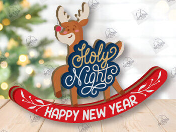 Intra απο ξύλο plywood 3mm-4mm πάχος – Χριστουγεννιάτικα στολίδια Rocking Reindeer Δίασταση  20x20 cm INTRAFABR-110201730 - Image 4