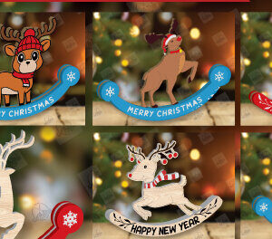 Intra απο ξύλο plywood 3mm-4mm πάχος – Χριστουγεννιάτικα στολίδια Rocking Reindeer Δίασταση  20x20 cm INTRAFABR-110123871