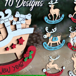 Intra απο ξύλο plywood 3mm-4mm πάχος – Χριστουγεννιάτικα στολίδια από ταράνδους Δίασταση  20x20 cm INTRAFABR-109885963