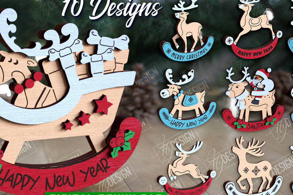 Intra απο ξύλο plywood 3mm-4mm πάχος – Χριστουγεννιάτικα στολίδια από ταράνδους Δίασταση  20x20 cm INTRAFABR-109885963