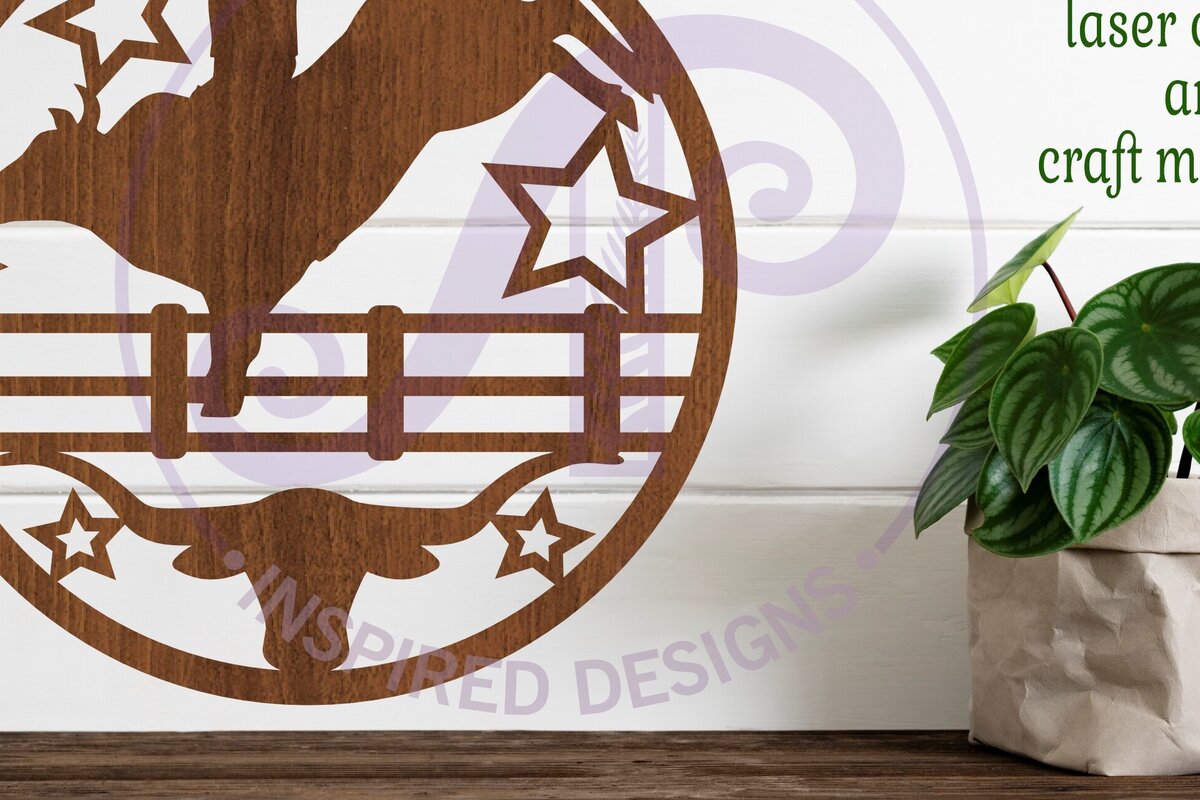 Intra απο ξύλο plywood 3mm-4mm πάχος – Αρχείο κοπής με λέιζερ Rodeo Bull Rider Δίασταση  20x20 cm INTRAFABR-96245387