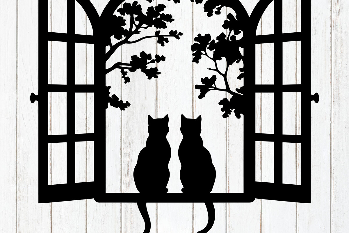 Intra απο ξύλο plywood 3mm-4mm πάχος – Ρομαντική σιλουέτα παραθύρου γάτας Δίασταση  20x20 cm INTRAFABR-117771013