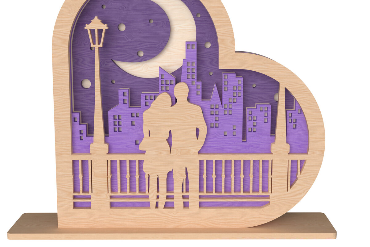 Intra απο ξύλο plywood 3mm-4mm πάχος – Ρομαντική Νύχτα Πόλης 3D Καρδιά Διακόσμηση Δίασταση  20x20 cm INTRAFABR-111651794