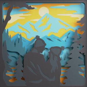 Intra απο ξύλο plywood 3mm-4mm πάχος – Ρομαντικό ζευγάρι στο πλαίσιο σκιών του χειμερινού δάσους Δίασταση  20x20 cm INTRAFABR-85816795