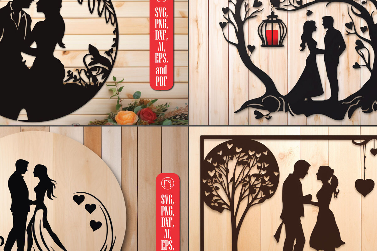 Intra απο ξύλο plywood 3mm-4mm πάχος – Ρομαντική δέσμηCouple Δίασταση  20x20 cm INTRAFABR-86408893