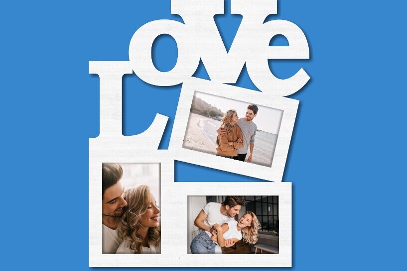 Intra απο ξύλο plywood 3mm-4mm πάχος – Ρομαντική οικογενειακή κορνίζα "Love" Laser Δίασταση  20x20 cm INTRAFABR-119664887