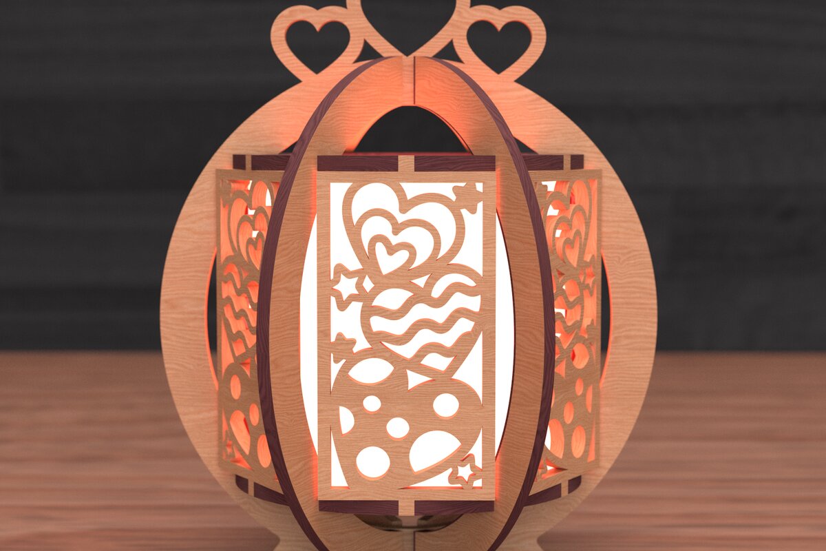 Intra απο ξύλο plywood 3mm-4mm πάχος – Ρομαντική κοπή φαναριού με λέιζερ Δίασταση  20x20 cm INTRAFABR-111860510