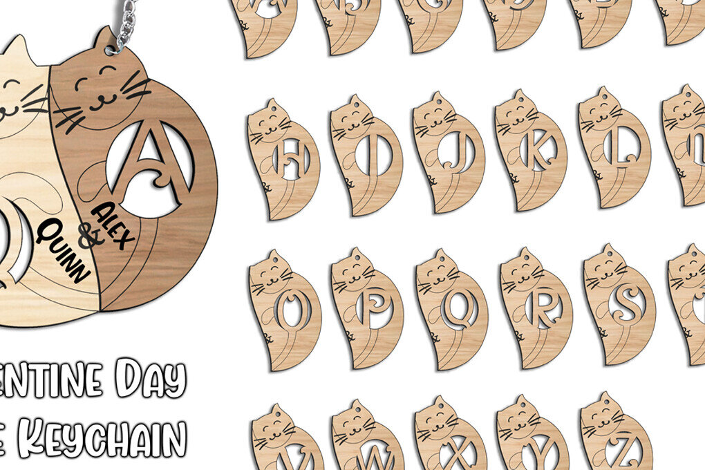 Intra απο ξύλο plywood 3mm-4mm πάχος – Ρομαντικό γράμμα Q Love Keychain Cat Δίασταση  5x5 cm INTRAFABR-113483247