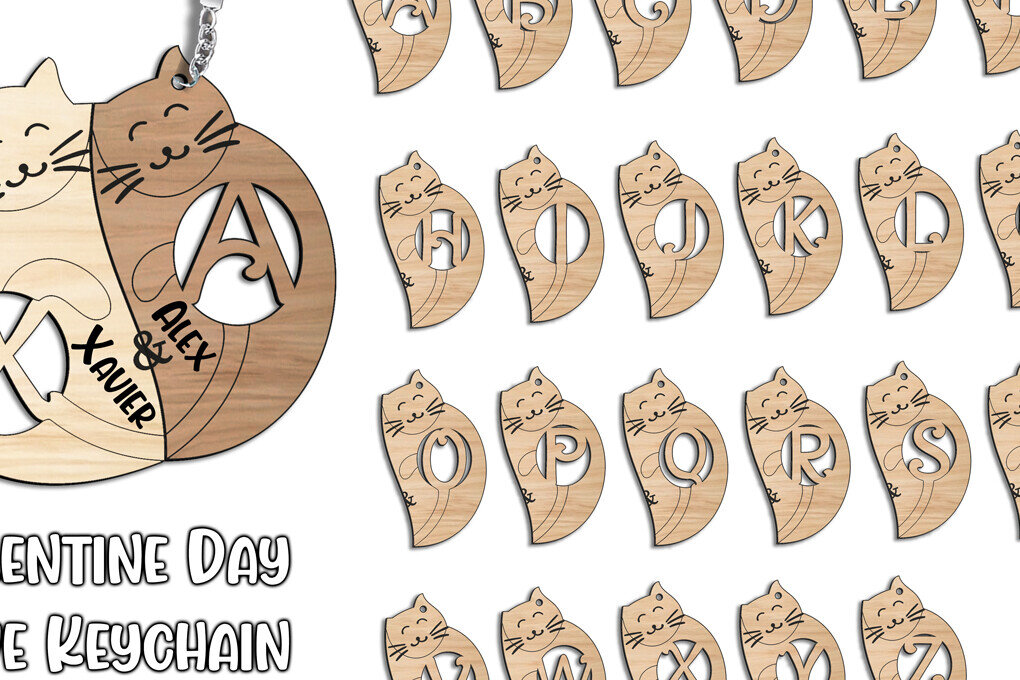 Intra απο ξύλο plywood 3mm-4mm πάχος – Romantic Letter X Love Keychain Cat Δίασταση  5x5 cm INTRAFABR-113530888