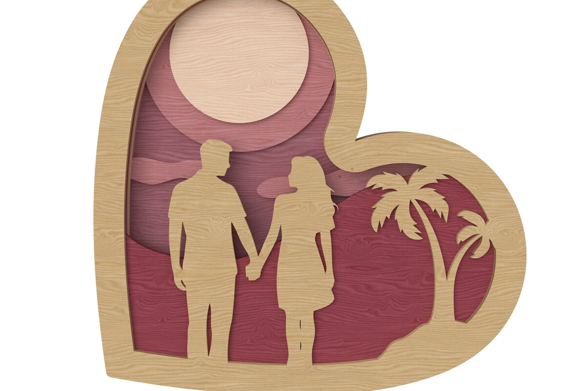 Intra απο ξύλο plywood 3mm-4mm πάχος – Ρομαντικό ηλιοβασίλεμα καρδιά Ξύλινη διακόσμηση Δίασταση  20x20 cm INTRAFABR-111650645