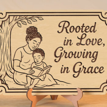 Intra απο ξύλο plywood 3mm-4mm πάχος – Rooted in Love – Mom Quote Sign Δίασταση 40x30 cm INTRAFABR-120588681 - Image 1