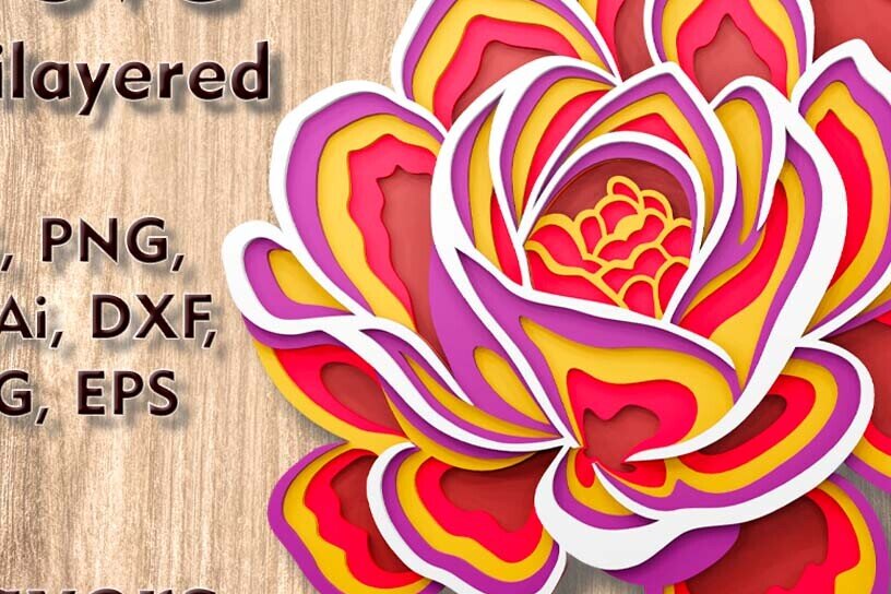 Intra απο ξύλο plywood 3mm-4mm πάχος – Αρχεία λέιζερ πολλαπλών επιπέδων Rose 3D Δίασταση  20x20 cm INTRAFABR-108943971