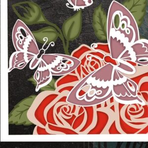 Intra απο ξύλο plywood 3mm-4mm πάχος – Rose and Butterflies 3D Δίασταση  20x20 cm INTRAFABR-56206294