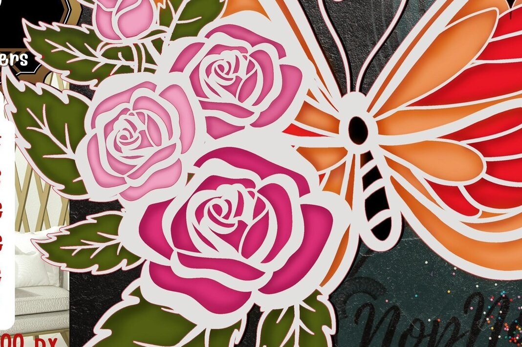 Intra απο ξύλο plywood 3mm-4mm πάχος – Rose and Butterfly 3D V.2 Δίασταση  20x20 cm INTRAFABR-57108996