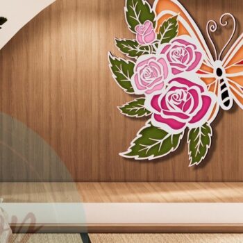 Intra απο ξύλο plywood 3mm-4mm πάχος – Rose and Butterfly 3D V.2 Δίασταση  20x20 cm INTRAFABR-57108996 - Image 4