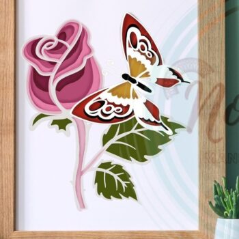 Intra απο ξύλο plywood 3mm-4mm πάχος – Rose and Butterfly 3D V.2 Δίασταση  20x20 cm INTRAFABR-56506239 - Image 6