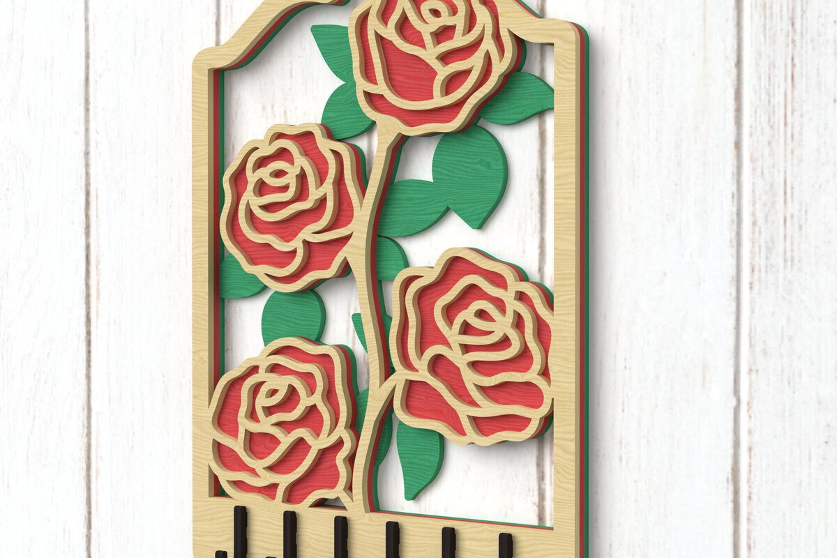 Intra απο ξύλο plywood 3mm-4mm πάχος – Rose Cluster Key Holder Cut Laser Δίασταση  20x20 cm INTRAFABR-112379999
