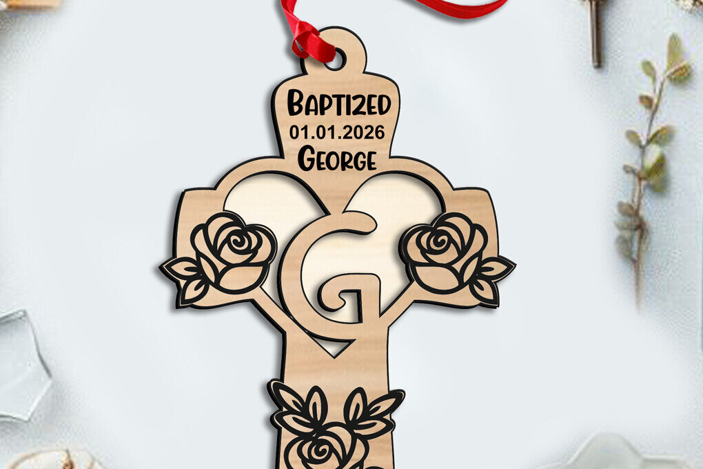 Intra απο ξύλο plywood 3mm-4mm πάχος – Ροζ Σταυρός Γράμμα G Laser Στολίδι Δίασταση  20x20 cm INTRAFABR-116753004