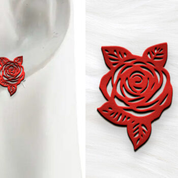 Intra απο ξύλο plywood 3mm-4mm πάχος – Σκουλαρίκια τριαντάφυλλο κοπής με λέιζερ. Σκουλαρίκια Boho. Δίασταση 5x5 cm INTRAFABR-121048010 - Image 1