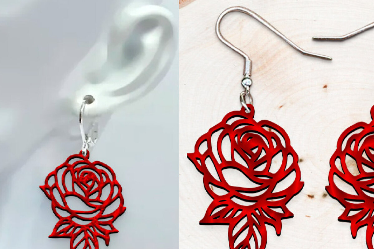 Intra απο ξύλο plywood 3mm-4mm πάχος – Σκουλαρίκια τριαντάφυλλο κοπής με λέιζερ. Σκουλαρίκια Boho. Δίασταση  5x5 cm INTRAFABR-121048656