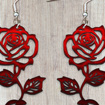 Intra απο ξύλο plywood 3mm-4mm πάχος – Σκουλαρίκια τριαντάφυλλο κοπής με λέιζερ. Σκουλαρίκια Boho L Δίασταση 5x5 cm INTRAFABR-121048991 - Image 1