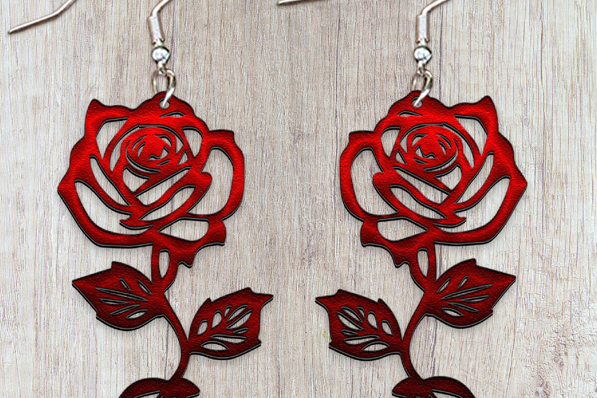 Intra απο ξύλο plywood 3mm-4mm πάχος – Σκουλαρίκια τριαντάφυλλο κοπής με λέιζερ. Σκουλαρίκια Boho L Δίασταση  5x5 cm INTRAFABR-121048991