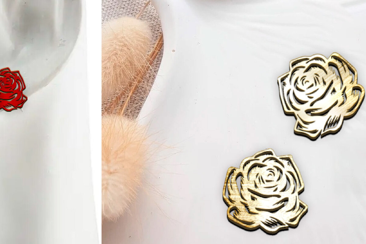 Intra απο ξύλο plywood 3mm-4mm πάχος – Σκουλαρίκια τριαντάφυλλο κοπής με λέιζερ. Σκουλαρίκια Boho Δίασταση  5x5 cm INTRAFABR-120732828