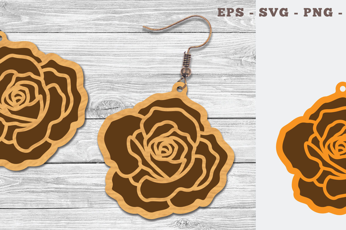 Intra απο ξύλο plywood 3mm-4mm πάχος – Σκουλαρίκια Rose Flower Δίασταση  5x5 cm INTRAFABR-106749139