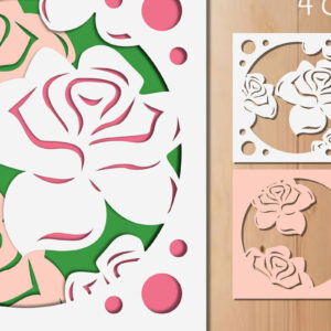 Intra απο ξύλο plywood 3mm-4mm πάχος – Rose Flowers Layered Papercut Δίασταση  20x20 cm INTRAFABR-85899103