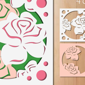 Intra απο ξύλο plywood 3mm-4mm πάχος – Rose Flowers Layered Papercut Δίασταση  20x20 cm INTRAFABR-85899103 - Image 1