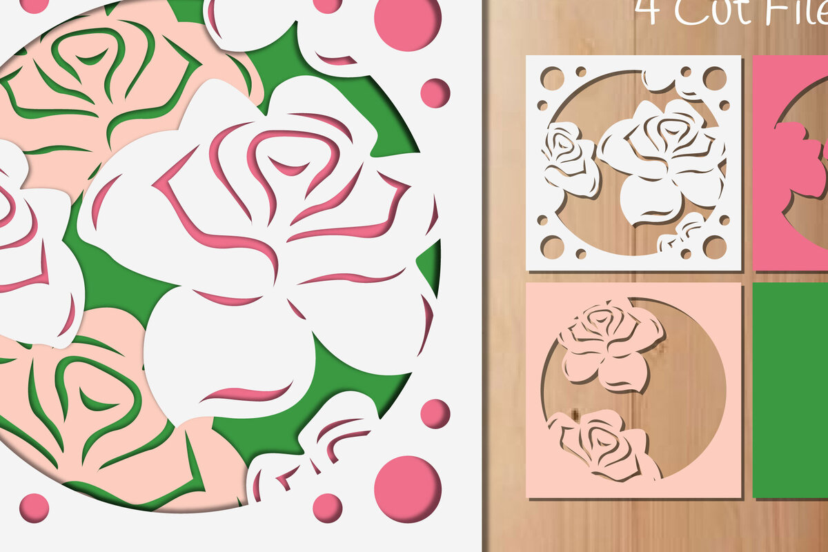 Intra απο ξύλο plywood 3mm-4mm πάχος – Rose Flowers Layered Papercut Δίασταση  20x20 cm INTRAFABR-85899103