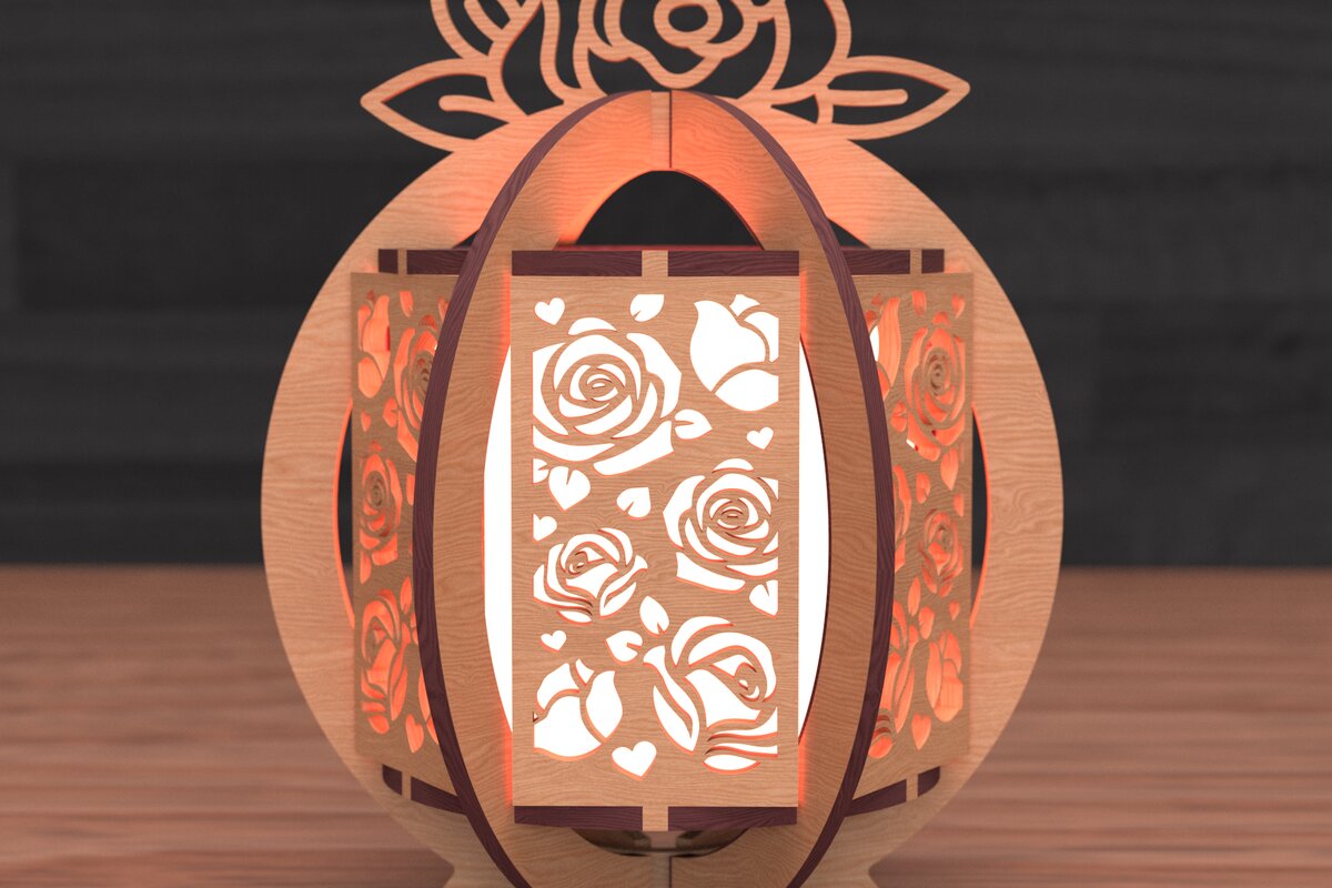 Intra απο ξύλο plywood 3mm-4mm πάχος –  κοπής με λέιζερ Rose Lantern Δίασταση  20x20 cm INTRAFABR-111860587